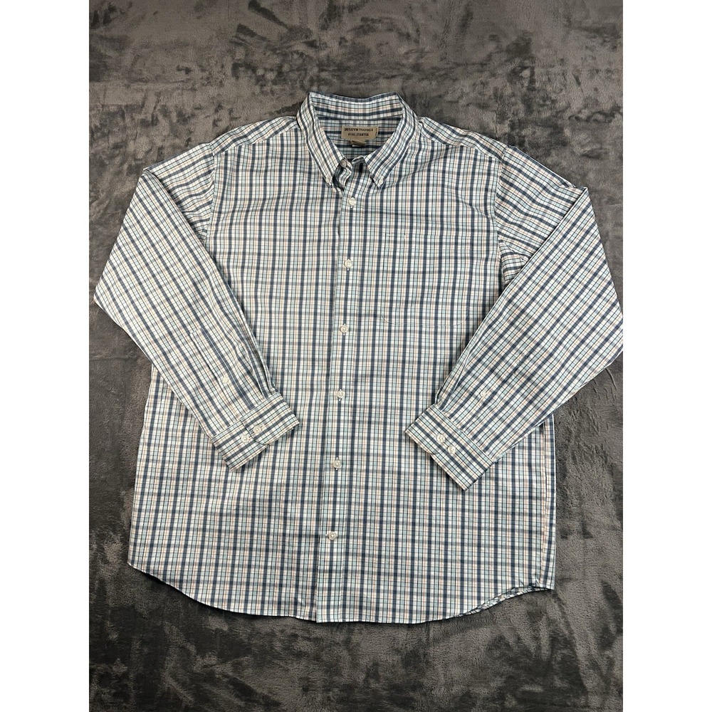 Duluth Trading Co Wrinklefighter Shirt 2XL Long Sleeve Plaid Blue Orange Green